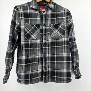 Coleman Shirt Jacket Mens Small Green Gray Plaid Sherpa Fleece Lined Thick Fall